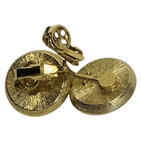 Vintage Faux White Pearl Gold Toned Stud Clip On Large Button Huggie Earrings - Picture 6 of 6